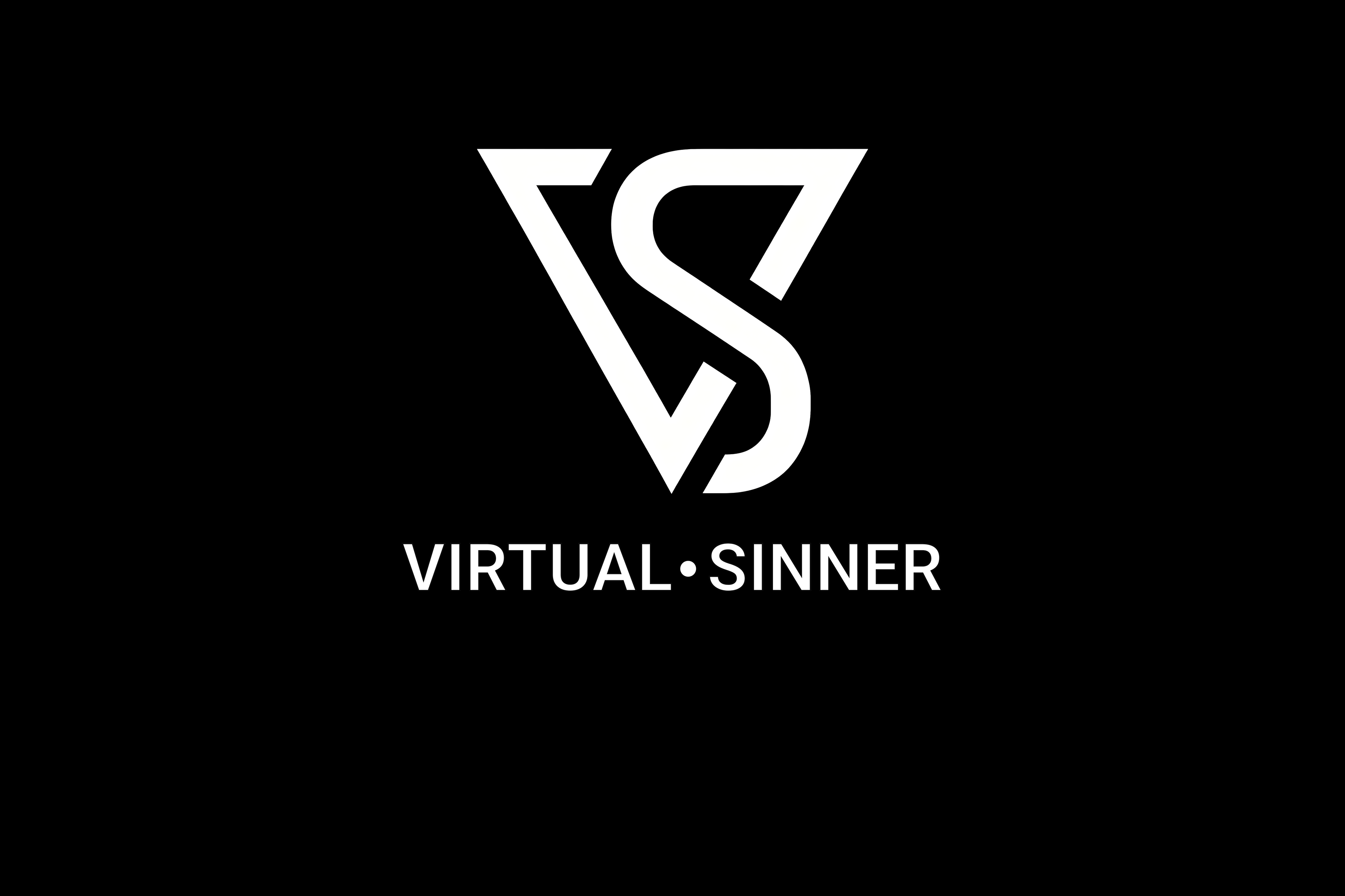 White logo and text 'VIRTUAL SINNER' on a black background