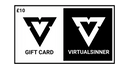 Gift card design with 'VirtualSinner' logo and text on a white background