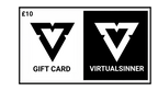 Gift card design with 'VirtualSinner' logo and text on a white background