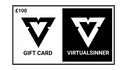 Gift card design with a logo and text for 'Virtualsinner' on a white background.