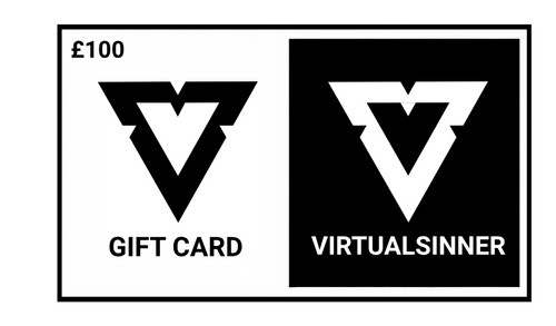 Gift card design with a logo and text for 'Virtualsinner' on a white background.