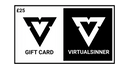 Gift card design with 'VirtualSinner' logo and text on a white background