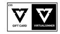Gift card design with 'VirtualSinner' logo and text on a white background